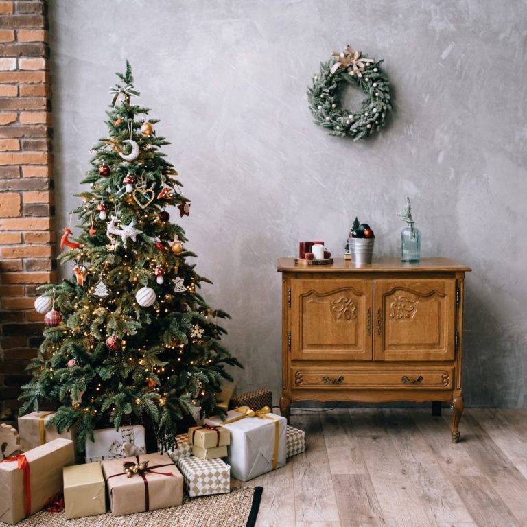 christmas tree with gifts wrapped underneath