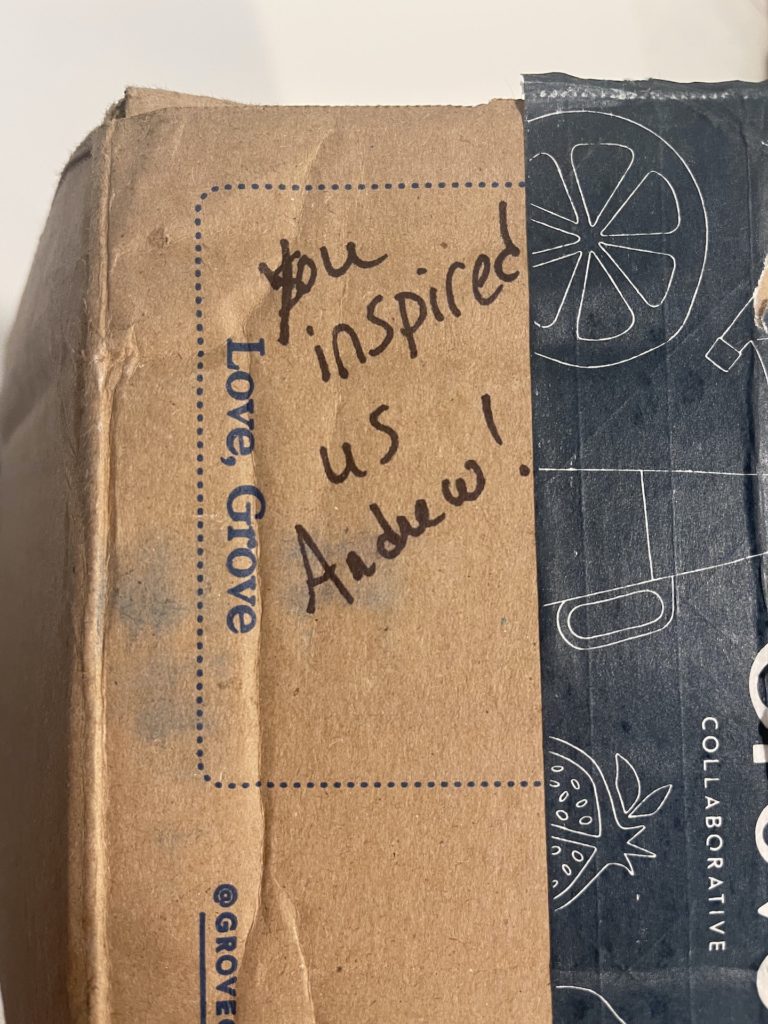 note from grove employee on my shipment box